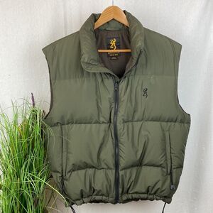 Browning Men's Army Green Down Filled Sleeveless Quilted Zip Front Vest M